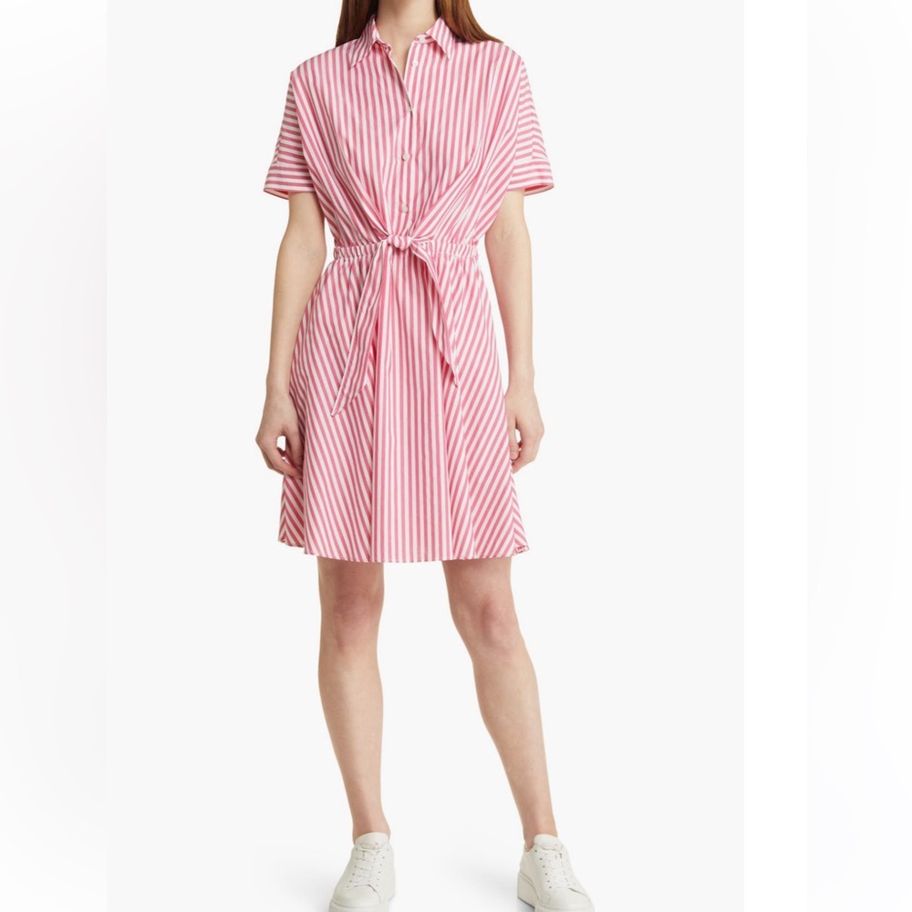 Boss stripe tie waist cotton midi shirt Dress